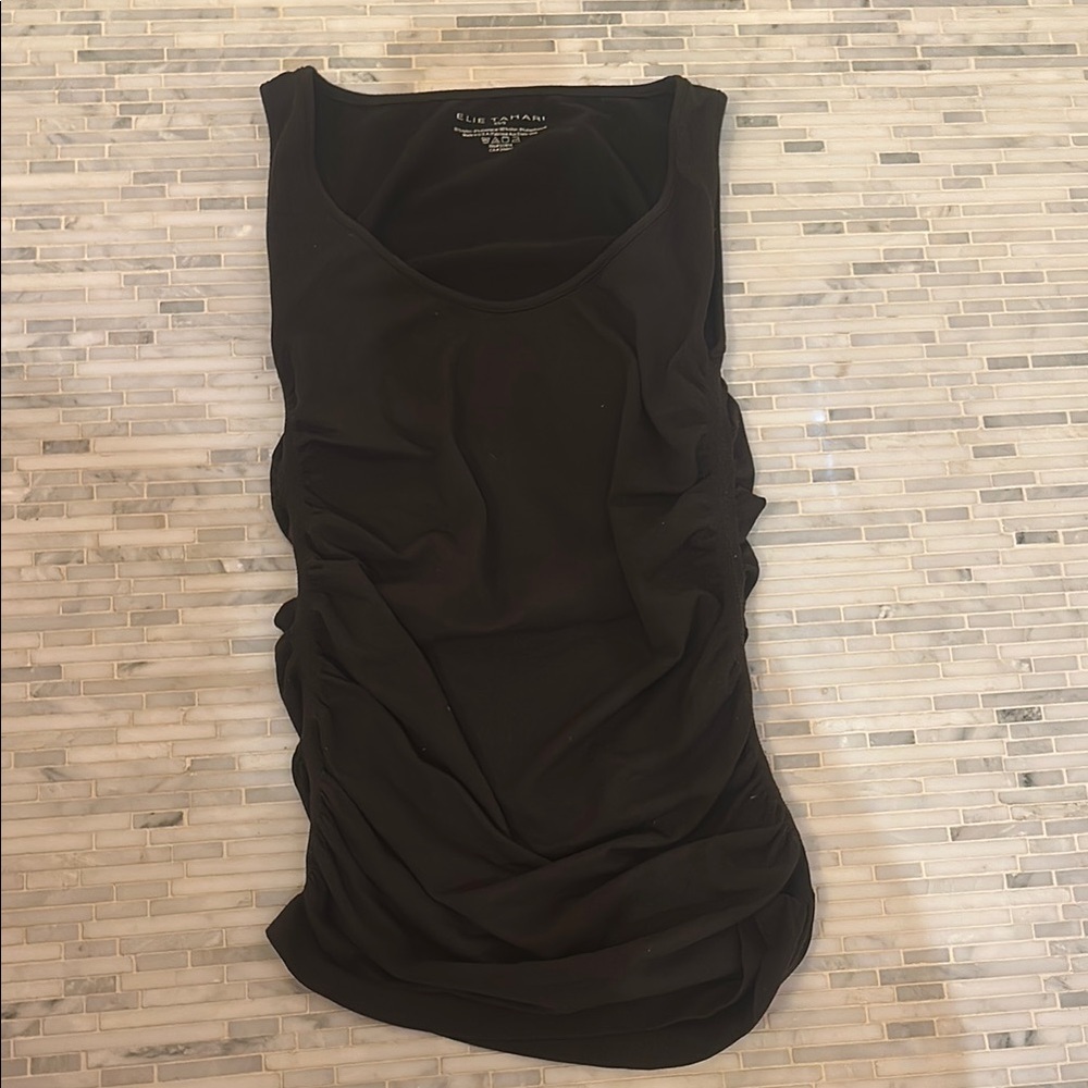 Elie Tahari Black Ruched Sleeveless Top